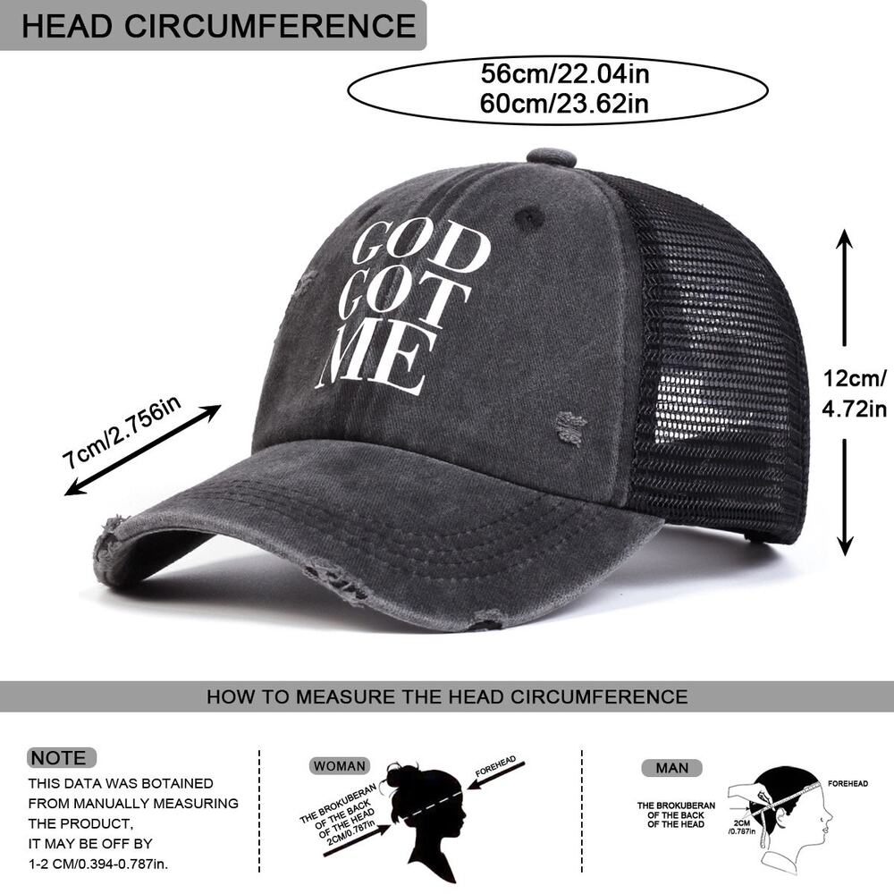 God Got Me Black Distressed Faith Inspired Mesh Adjustable Trucker Hat NWOT - Picture 3 of 4